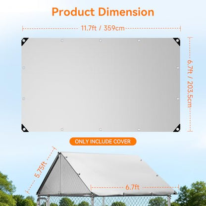Chicken Coop Cover Waterproof, 11.7 * 6.7ft 420D Durable Oxford Fabric, Sunshade Water-Resistant Tarp for Walk-in Chicken Run Pen with Ball Bungees Cords, 1pc
