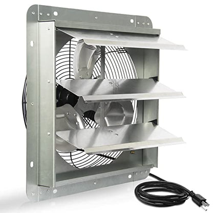 KEN BROWN 14 Inch Exhaust Fan with Power Cord, Automatic Shutter, 1950CFM, Aluminum Cooling Ventilation Fan, High Speed Wall Mounted Attic Fan for Garage, Greenhouse, Shop, Shed - size: 14 Inch