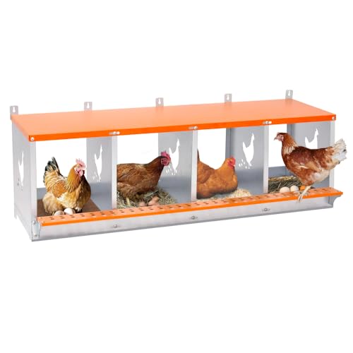 Heavy-Duty Wall-Mounted Metal Nesting Box for Backyard Chickens and Ducks with Ventilation and Easy Egg Access (4-Orange)
