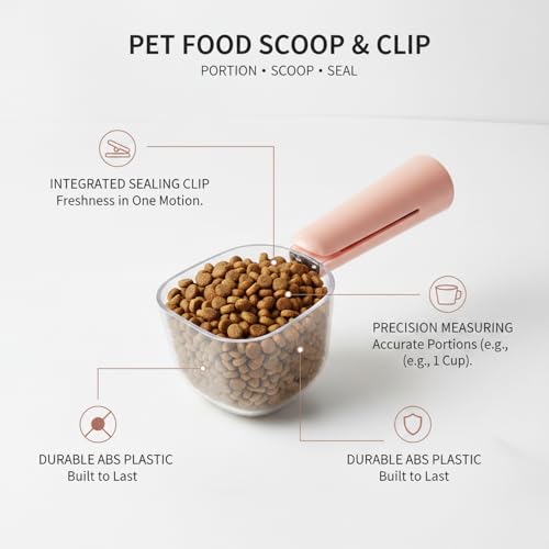 Pet Food Scoop with Built-in Bag Sealer, Durable PP Measuring Cup for Dry Kibble, 13-Inch Long Handle (Pink, Blue, Green) - color: Pink