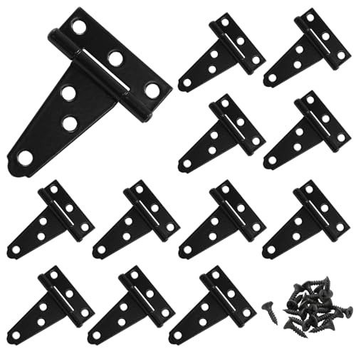 Murtenze 12Pack 2 Inch Black T-Strap Shed Hinge,Barn Door Hinges Heavy Duty Gate Strap Hinge T Hinges for Barn Door, Shed or Wooden Fences - color: Black, size: 2 Inch - 12Pack