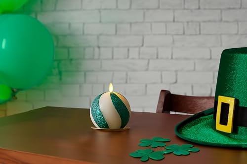 Luminara - Flameless Holiday Crystal Beads Glitter Sphere Candle - Candy Cane Green- Pack of 1-4x4.25 - Auto Timer Built-in 5-Hour Timer Indoor Use - color: Candy Cane Green