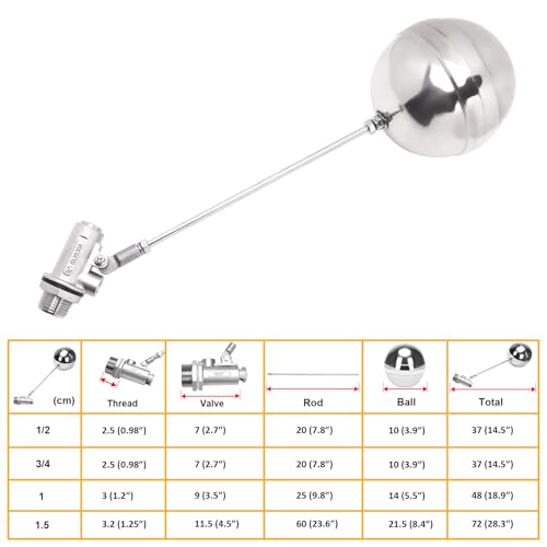 Stainless Steel Float Ball Valves - 1/2" NPT Male Thread Flow Control Float Sensor Valve Automatic Water Level Control Float For Tank Pond Water Tower (pack of 2) - size: 0.5 Inch