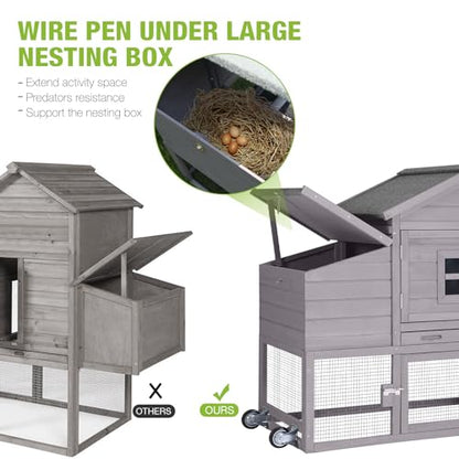 GUTINNEEN Chicken Coop Mobile Hen House Wooden with Run Poultry Cage with Nesting Box,Movable - color: Grey