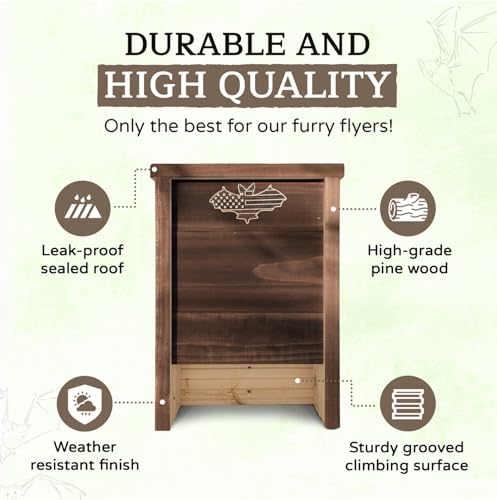 Made in USA- Brown Stained Pine Bat House, 2 Chamber Bat Box, Easy-to-Install Wooden Bat House Kit, Weather-Resistant Bat Houses for Outdoors, with Mounting Screws - Applewood Outdoor - style: 2 Chamber Brown