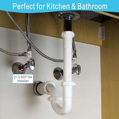 1/2" Chrome Brass Tee, Brass Chrome 3-Way Shower Diverter Valve, 1/2" Male x 1/2" Male x 1/2" Female Tee, 1/2" Tee for Shower Arm, Angle Valve, Bidet, and Sprayer Hose Applications - size: 1/2DG