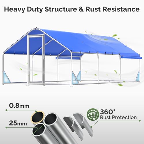 Sino Luban Metal Chicken Coop Run 17.8x8.9ft with Heavy Duty Hardware Cloth, Large Chicken Runs for Yard with Waterproof Cover, Outdoor Chicken Pen Enclosure, Walk-in Poultry Cage with Support Brace - size: 17.8x8.9 FT - Hardware Cloth