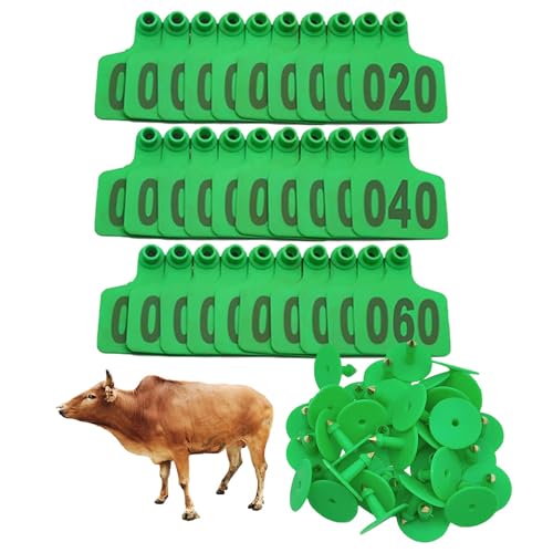 Cattle Ear Tags Livestock Ear Label Cows Animal Identification Ear Tags with Numbers 001-100/101-200/201-300/301-400/401-500 for Cattle Goat Pigs Cow 001-100 Green - color: Green, size: 001-100