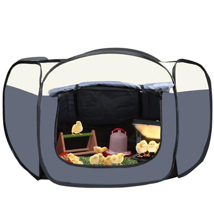 Chicks Brooder Box for Chick Starter Kit -Dual Door Chicken Brooder Playpen/Pen/Tent with 10 * 10 inch Brooder Heating Plate,Nesting Pads,Chick Feeder＆Waterer,Chick Perch Up to 15 Chicks,Quail,Duck