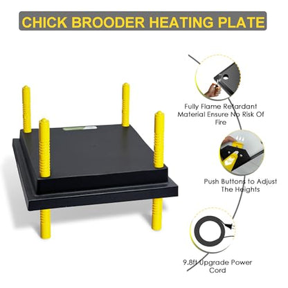 Eggluuz Chick Brooder Heating Plate, 12" x 12" Brooder Heater for Chicks with Adjustable Heights