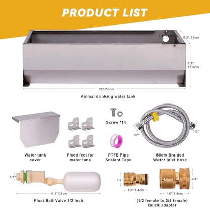 Automatic Livestock Water Trough, 7.5L 304 Stainless Steel Self Filling Pet Water Dispenser for Dog Horse Cow Goat