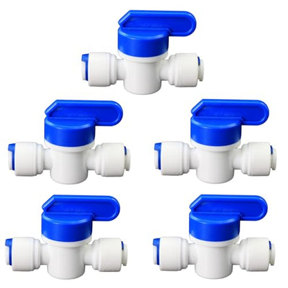 1/4" Push-Fit Globe Valve for RO Water Purifier, 5 Pcs | Quick push-fit connector for globe valve, fits RO & RODI water filtration systems, 1/4" plastic quick connect joint - style: 1/4 inch quick connect ball valve