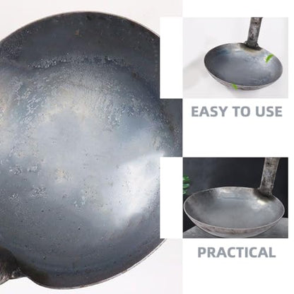 UKCOCO Thickened Large Iron Ladle 13.5cm Long Handle Sturdy Water Scoop Multi-function Steel Spoon for Kitchen, Industrial Use, and Livestock Feeding
