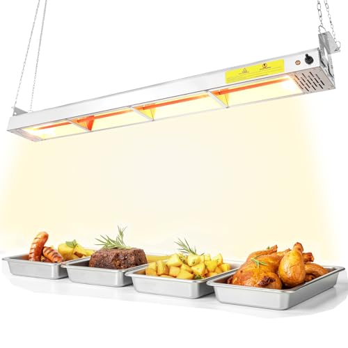 48-Inch Food Heat Lamp - 1350W Commercial Food Warmer Lamp Overhead Stainless Steel Catering Heat Lamps Electric Strip Heater for Restaurant Buffet Parties Kitchen, Silver 115V - color: Silver, size: 48 Inch