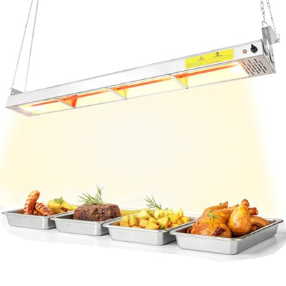 48-Inch Food Heat Lamp - 1350W Commercial Food Warmer Lamp Overhead Stainless Steel Catering Heat Lamps Electric Strip Heater for Restaurant Buffet Parties Kitchen, Silver 115V - color: Silver, size: 48 Inch
