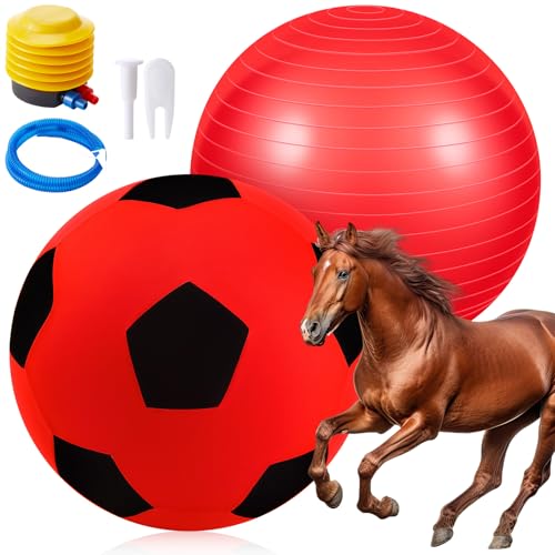48 Inch Giant Herding Ball with Covers for Horses, Large Inflatable Horse Toys for Stable, Training, and Entertainment Play, Anti Burst Exercise Ball, Pump Included(Red-Black) - color: Red-black