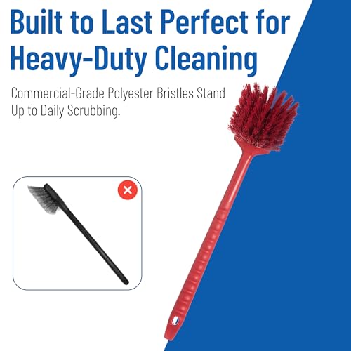 SPARTA 40501EC05 Plastic Large Scrub Brush, Kitchen Brush, Utility Brush With Long Handle For Cleaning, 20 Inches, Red