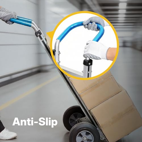 Heavy Duty Aluminum Hand Truck – 550 lbs Capacity, Ergonomic Curved Handle, 10" Solid Rubber Wheels, Beveled Nose Plate for Easy Loading & Transport
