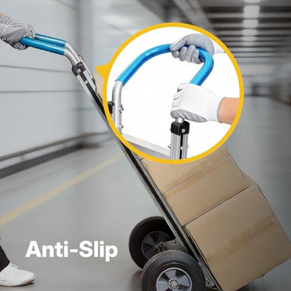 Heavy Duty Aluminum Hand Truck – 550 lbs Capacity, Ergonomic Curved Handle, 10" Solid Rubber Wheels, Beveled Nose Plate for Easy Loading & Transport
