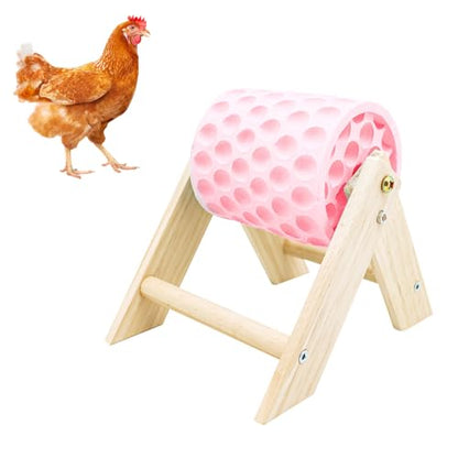 Chicken Coop Accessories, Beak Grinding Calcium Stone with Wooden Stand, Chicken Enrichment Toys, Toys for Hens, Ducks, Geese, Turkeys, Poultry, Pink - color: Pink