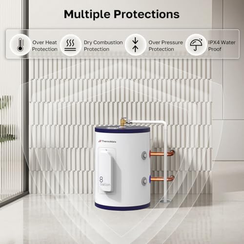ThermoMate Tank Water Heater Electric, 8 Gallon Small Point of Use Residential Hot Water Heater, 1500W 120Volt Compact, Adjustable Thermostat, UL Listed (ES900) - style: 8 Gallons