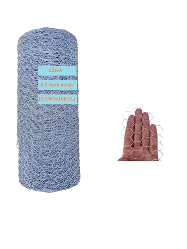 22GA Galvanized Hexagonal Poultry Netting Chicken Wire 12 inches x 100 feet x 1/2 inch Mesh for DIY Crafting, Pet Cages, Edge Fencing, Lawn Netting - size: 12"x100'-1/2" 22GA