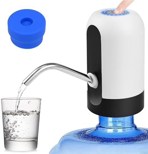 CHIVENIDO 5 Gallon Water Dispenser - Water Bottle Pump with Reusable Cap for Screw Top or Crown Tops, USB Charging Water Jug Dispenser for Universal 2-5 Gallon Bottle (White) - color: White