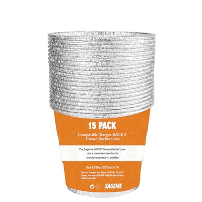 15 Pack BAC407 Grease Bucket Liner for Traeger Grills,Drip Liner Drip Pan for HDW152 Grease Bucket Traeger Pro Series 575/780, 20/22/34, Ironwood 650/885 Grills - color: Liner