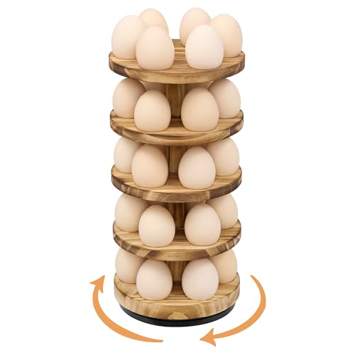 Wooden Fresh Egg Holder Countertop, 5 Layer Rotating Countertop Egg Holder for Fresh Eggs, Stackable with 30 Eggs for Countertop Kitchen, Pine - color: Natural