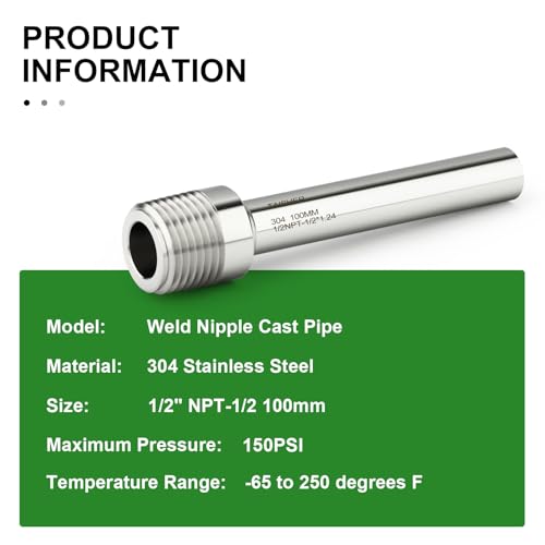 TAISHER 5PCS 304 Stainless Steel Pipe Fittings, 1/2" NPT Male Threaded, 4" Length Weld Nipple Cast Pipe - size: 1/2" NPT x 1/2" OD(4" Length)