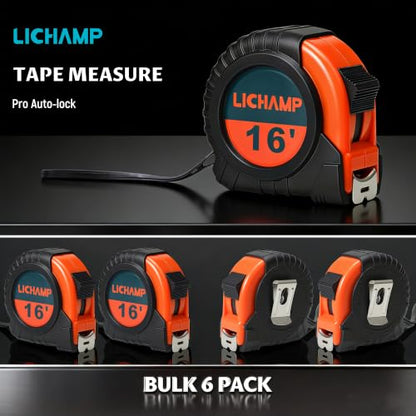 LICHAMP Tape Measure 16 ft, 6 Pack Bulk Easy Read Measuring Tape Retractable with Fractions 1/8, Measurement Tapes 16-Foot by 3/4-Inch