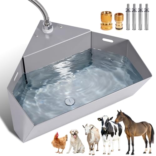 1.6Gal Automatic Livestock Waterer with Float Valve for Horse Dog | Self-Filling Drinking Trough Corner Wall Mount, Stainless Steel, with Drainage Hole, Space-Saving Design, Easy to Install