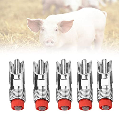 Automatic Pig Waterer Nipple Drinker, 5 Pack Stainless Steel Livestock Drinking Valve for Hog, Swine, Farm Animals