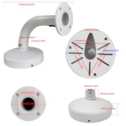 Indoor Outdoor Security Camera Wall Mount, L-Type Metal Bracket, Junction Box Cable Management