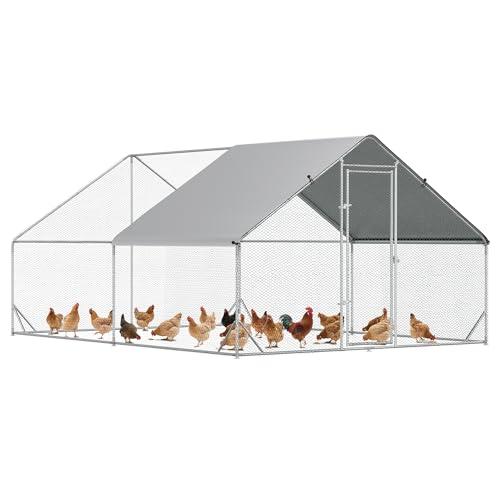 PawHut Large Chicken Coop Metal Chicken Run with Waterproof and Anti-UV Cover, Spire Shaped Walk in Fence Cage Hen House for Outdoor and Yard Farm Use, 1" Tube Diameter, 9.8' x 13.1' x 6.6' - size: 157.5"L x 118.1"W x 78.7"H