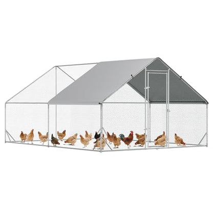PawHut Large Chicken Coop Metal Chicken Run with Waterproof and Anti-UV Cover, Spire Shaped Walk in Fence Cage Hen House for Outdoor and Yard Farm Use, 1" Tube Diameter, 9.8' x 13.1' x 6.6' - size: 157.5"L x 118.1"W x 78.7"H