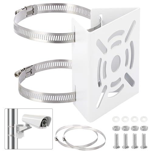 Sumnacon Camera Pole Mount Bracket-Stainless Steel Pole Mount Adapter Bracket with Loops,Sturdy Camera Mount Bracket for Pole Post,Universal Pole Mount Bracket for CCTV Security Camera Ptz Dome - color: Silver