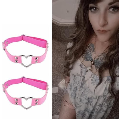 2PCS Leather Heart Garter - Adjustable Leg Ring for Cosplay, Spike Party - color: Pink