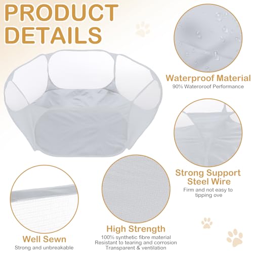 VitalCozy Hamster Playpen with Mat Small Animal Cage Tent Breathable Transparent Guinea Pig Playpen Waterproof Portable Yard Fence Mat Foldable Exercise Playpen Outdoor Indoor (Gray,Star) - color: Gray