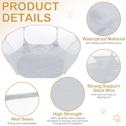 VitalCozy Hamster Playpen with Mat Small Animal Cage Tent Breathable Transparent Guinea Pig Playpen Waterproof Portable Yard Fence Mat Foldable Exercise Playpen Outdoor Indoor (Gray,Star) - color: Gray