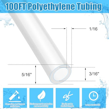 Nuanchu 100ft Polyethylene Tubing, 5/16" Od, 3/16" Id, 1/16" Wall Polyethylene Tubing Food Grade White Translucent Hose for Water, Beverage Pump, Homebrew, Brewing - size: 5/16" Od, 3/16" Id, 1/16" Wall