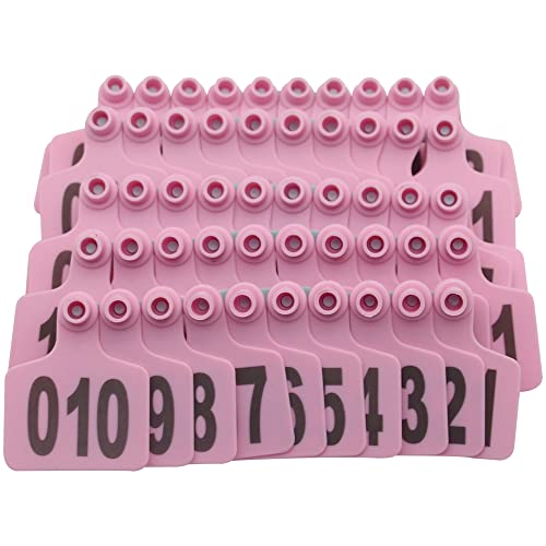 Cattle Ear Tags, Large Plastic Livestock Ear Tags for Sheep Cattle Calf Hog with Number 001-100/101-200/201-300, Animal Identification Ear Tag (Pink,001-100) - color: Pink, size: 001-100
