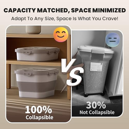 35-40 Lbs Airtight Dog Food Storage Container, Collapsible Dog Food Container with Lid, Wheels, Date Track, Large Pet food storage Container for Rice,Flour,Sugar,Dog Food Scoop,2PCS Containers - color: Khaki/40 lbs