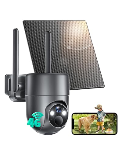 LIWAN 4G LTE Cellular Security Camera, No WiFi Security Camera Wireless Outdoor with SIM Card, Solar Powered, 2K Color Night Vision, 360° View, PIR Sensor, Off Grid Cameras for Farm, Cabin, Job Site - color: Gray