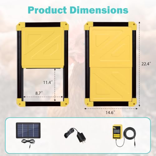 Aivituvin Solar-Powered Automatic Chicken Coop Door with Heating, Weatherproof Auto Opener for Chicken Houses/Duck Runs, Dual Power Modes, Safety Sensor, Easy Installation (Black)