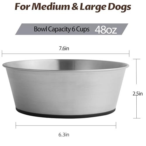 Stainless Steel Dog Bowls for Large Dogs, 48oz/6 Cups Non Slip Dog Metal Bowls, 2 Pack Food and Water Pet Bowls Heavy Duty Dishwasher Safe - size: UPGRADED-M-6cup