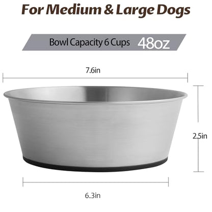 Stainless Steel Dog Bowls for Large Dogs, 48oz/6 Cups Non Slip Dog Metal Bowls, 2 Pack Food and Water Pet Bowls Heavy Duty Dishwasher Safe - size: UPGRADED-M-6cup