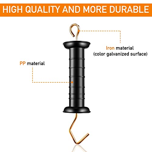 Therwen 18 Pcs Electric Plastic Fence Spring Gate Handles with Insulators Insulated Fence Gate Handle with Spring Heavy Duty Insulators Tension Handle for Fence, Black