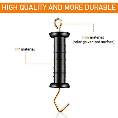 Therwen 18 Pcs Electric Plastic Fence Spring Gate Handles with Insulators Insulated Fence Gate Handle with Spring Heavy Duty Insulators Tension Handle for Fence, Black