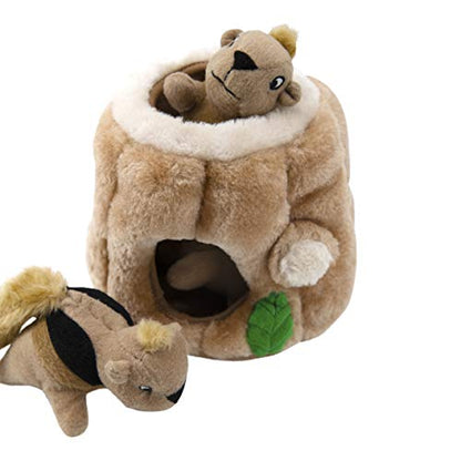 Outward Hound Hide-A-Squirrel Dog Toy – Interactive 2‑in‑1 Plush Puzzle with 3 Squeaky Removable Squirrels, Medium - color: Squirrel Medium
